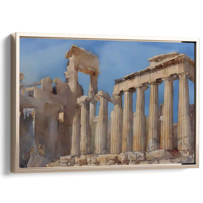 Aqueous Column Canvas: Watercolor Masterpiece of Ancient Greek Architecture