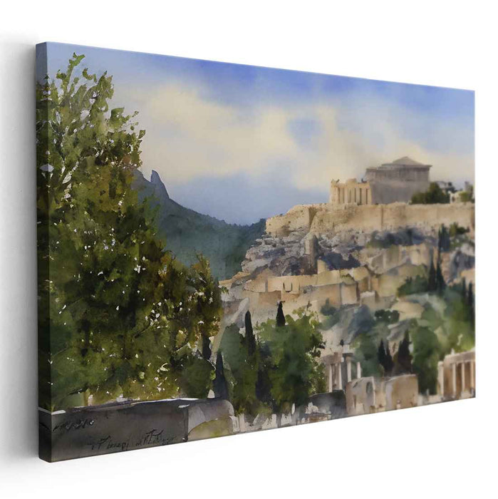 Mystic Ruins Mirage: Watercolor Panorama of the Ancient Acropolis