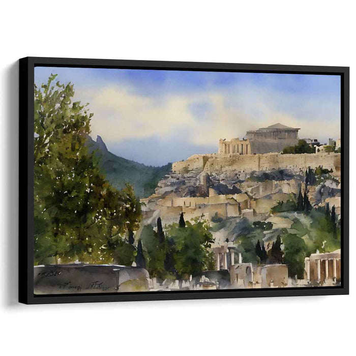 Mystic Ruins Mirage: Watercolor Panorama of the Ancient Acropolis