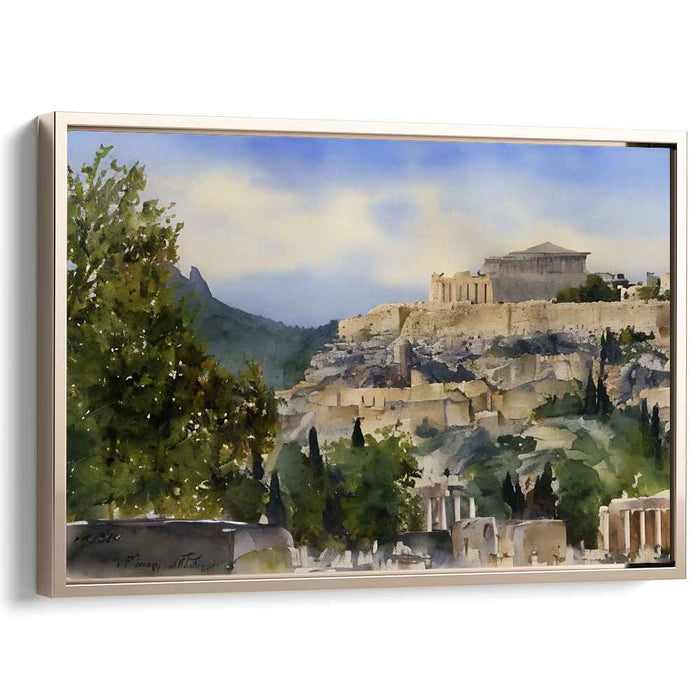 Mystic Ruins Mirage: Watercolor Panorama of the Ancient Acropolis