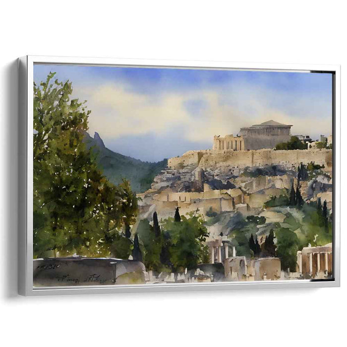 Mystic Ruins Mirage: Watercolor Panorama of the Ancient Acropolis