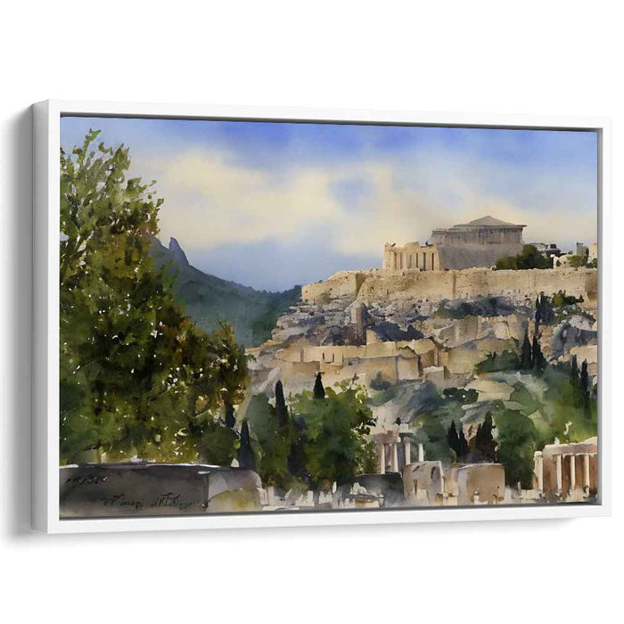 Mystic Ruins Mirage: Watercolor Panorama of the Ancient Acropolis