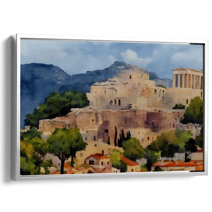 Ethereal Acropolis: Timeless Watercolor Landscape of Athens