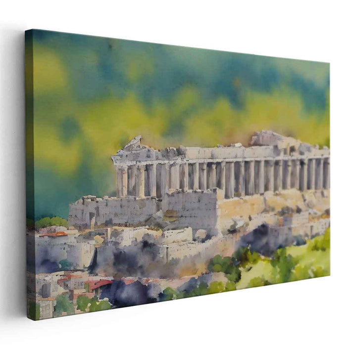 Sunset Shrine Sketch: Watercolor Impression of the Parthenon at Sunset