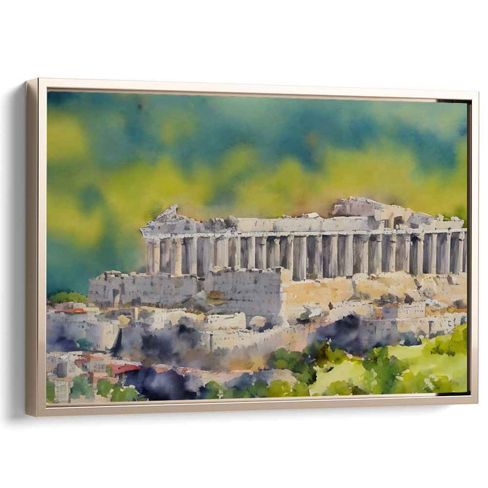 Sunset Shrine Sketch: Watercolor Impression of the Parthenon at Sunset
