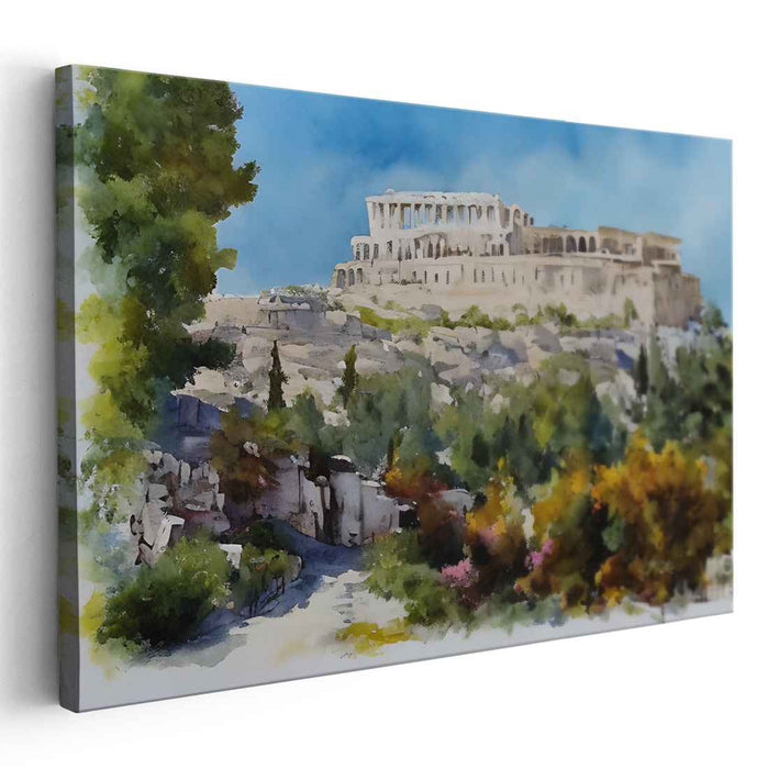Echoes of Aegean Majesty: The Acropolis of Athens in Lush Watercolor