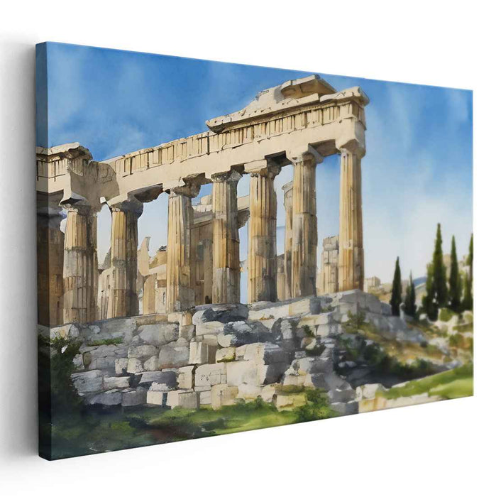 Ethereal Ruins Whisper in Color: Watercolor Print of the Ancient Parthenon