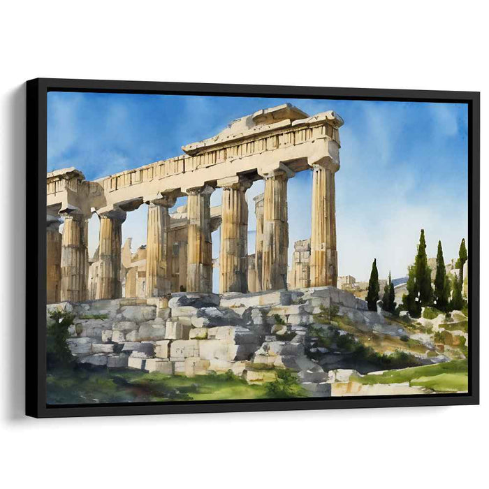 Ethereal Ruins Whisper in Color: Watercolor Print of the Ancient Parthenon