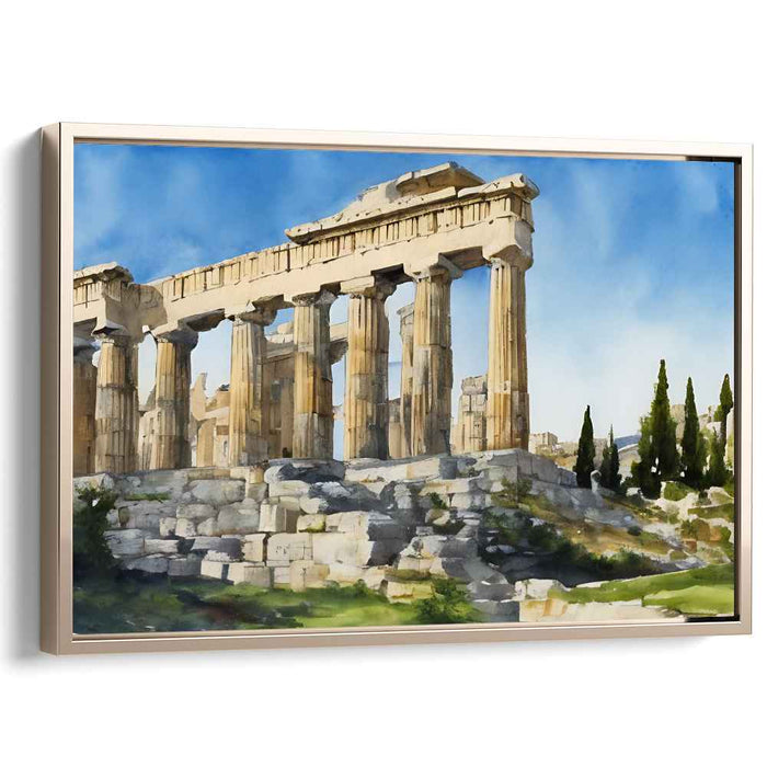 Ethereal Ruins Whisper in Color: Watercolor Print of the Ancient Parthenon