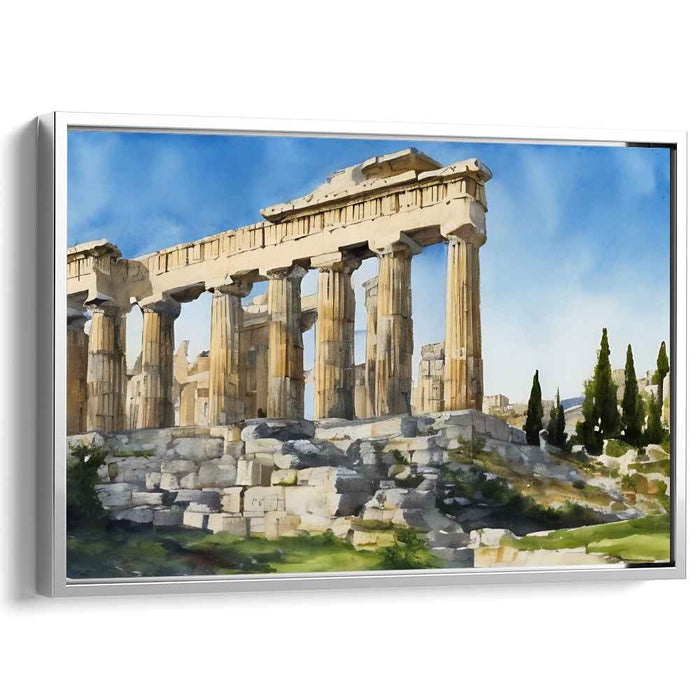Ethereal Ruins Whisper in Color: Watercolor Print of the Ancient Parthenon