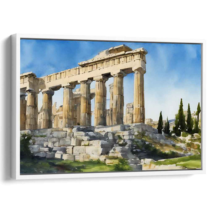 Ethereal Ruins Whisper in Color: Watercolor Print of the Ancient Parthenon