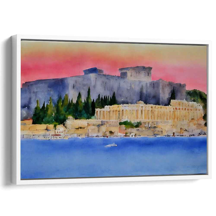 Acropolis Silhouette Glow: Watercolor Sunset Over the Acropolis