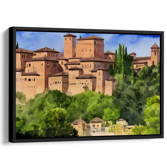 Castle Wisdom: Serene Watercolor Landscape of Historical Castle