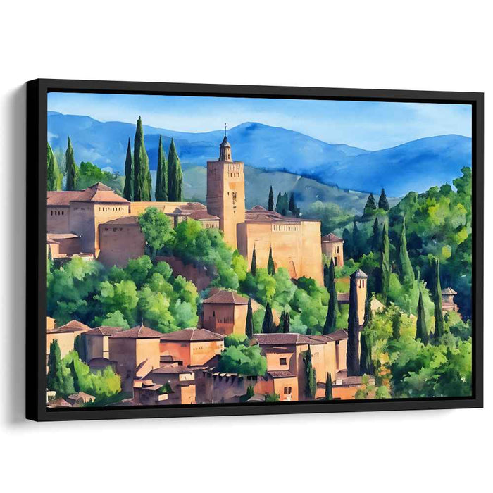 Ancient Echoes Palace View: Watercolor Landscape of Historic Alhambra