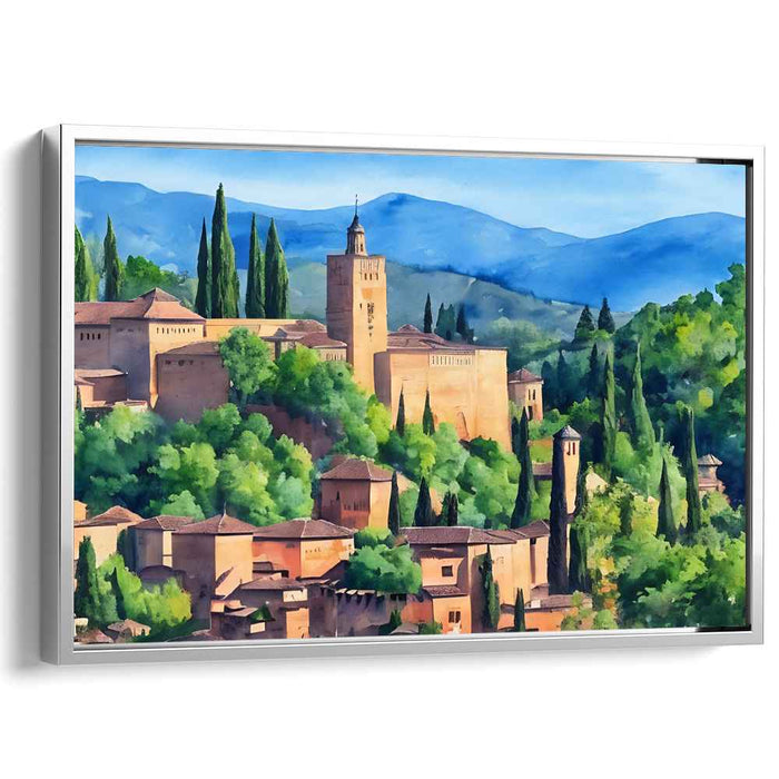 Ancient Echoes Palace View: Watercolor Landscape of Historic Alhambra