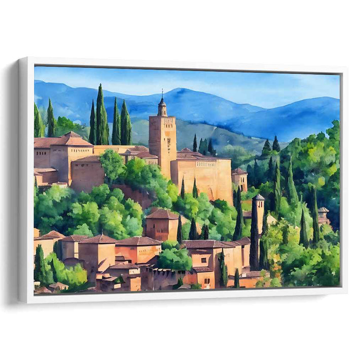Ancient Echoes Palace View: Watercolor Landscape of Historic Alhambra