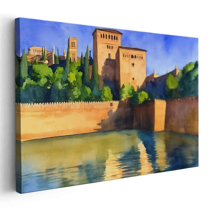 Echoes of Stone Keep: Watercolor Reflection of an Ancient Castle