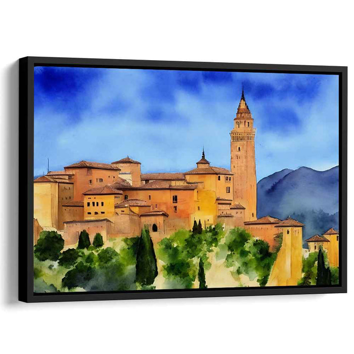 Timepiece Terrain: Watercolor Landscape with Majestic Clock Tower