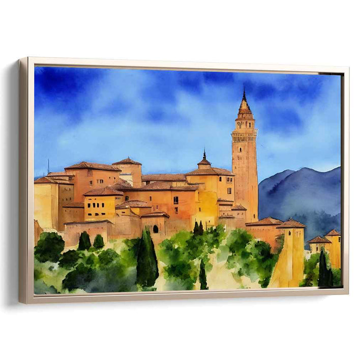 Timepiece Terrain: Watercolor Landscape with Majestic Clock Tower