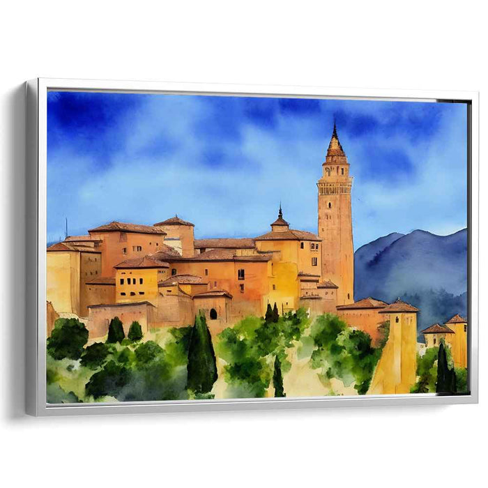 Timepiece Terrain: Watercolor Landscape with Majestic Clock Tower