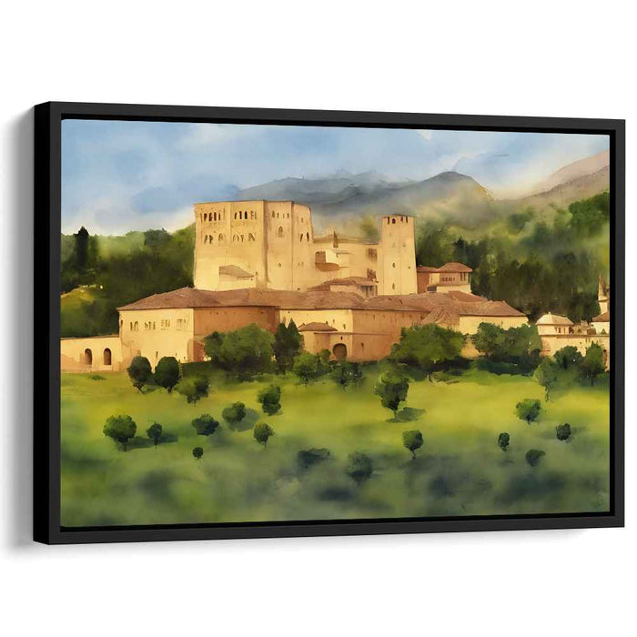 Castle Mistscape: Enchanting Watercolor Landscape of an Ancient Castle