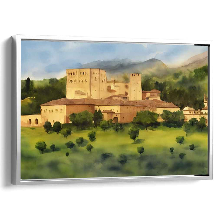 Castle Mistscape: Enchanting Watercolor Landscape of an Ancient Castle