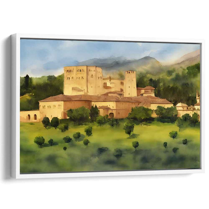 Castle Mistscape: Enchanting Watercolor Landscape of an Ancient Castle