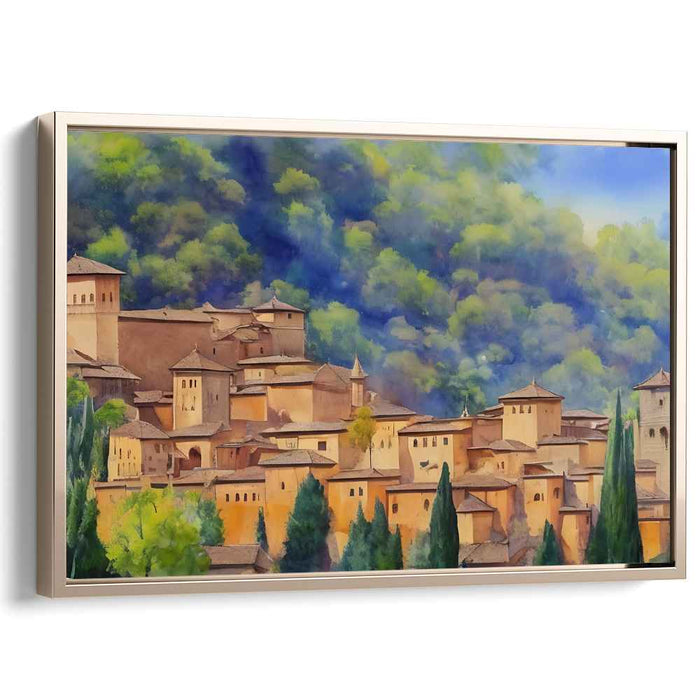 Tranquil Village Escape: Romantic Watercolor Landscape Art Print