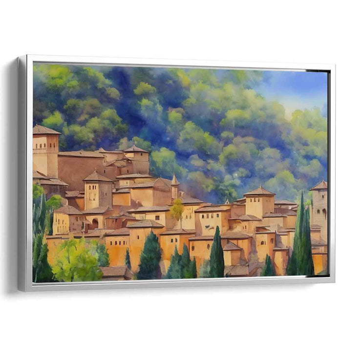 Tranquil Village Escape: Romantic Watercolor Landscape Art Print