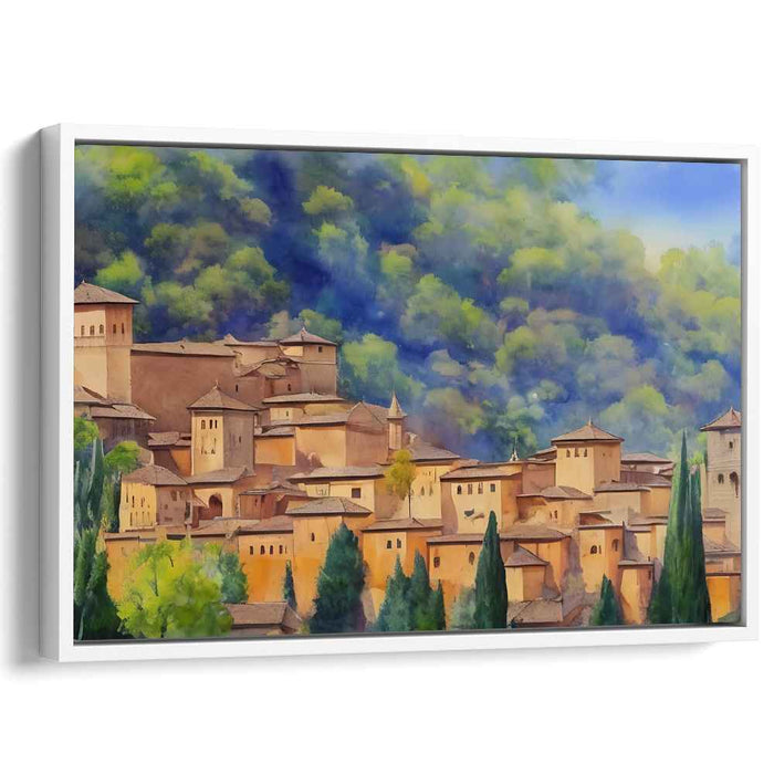 Tranquil Village Escape: Romantic Watercolor Landscape Art Print