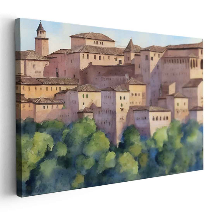 Nostalgic Cobblestone Charms: Serene Watercolor Painting of a Historic European City