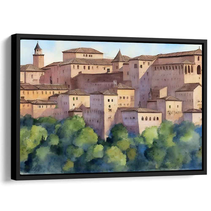 Nostalgic Cobblestone Charms: Serene Watercolor Painting of a Historic European City