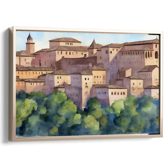 Nostalgic Cobblestone Charms: Serene Watercolor Painting of a Historic European City