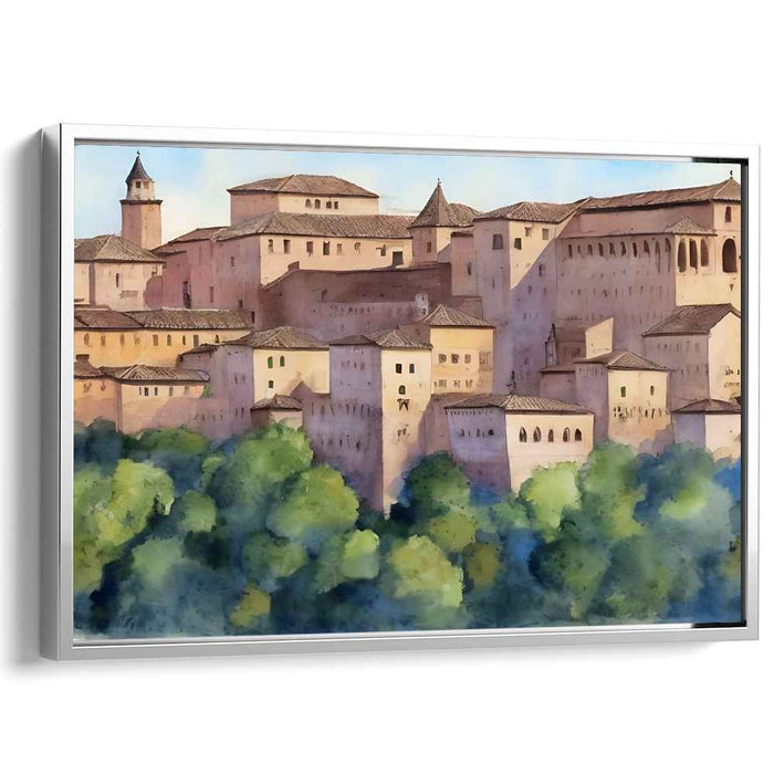 Nostalgic Cobblestone Charms: Serene Watercolor Painting of a Historic European City