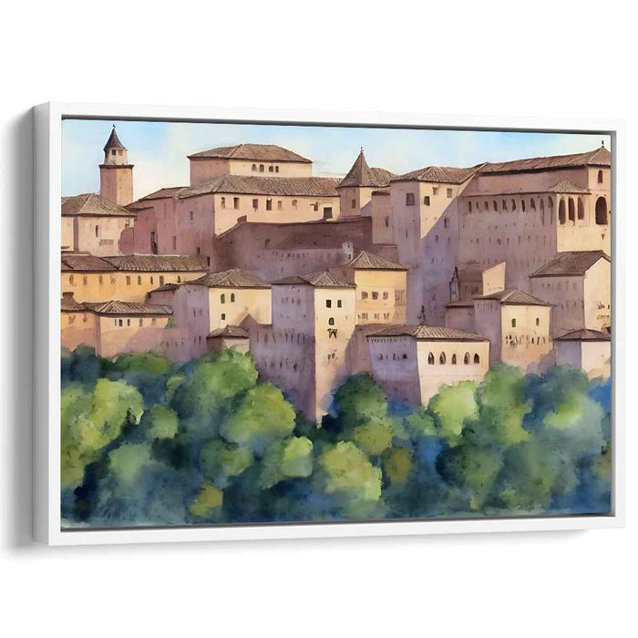 Nostalgic Cobblestone Charms: Serene Watercolor Painting of a Historic European City