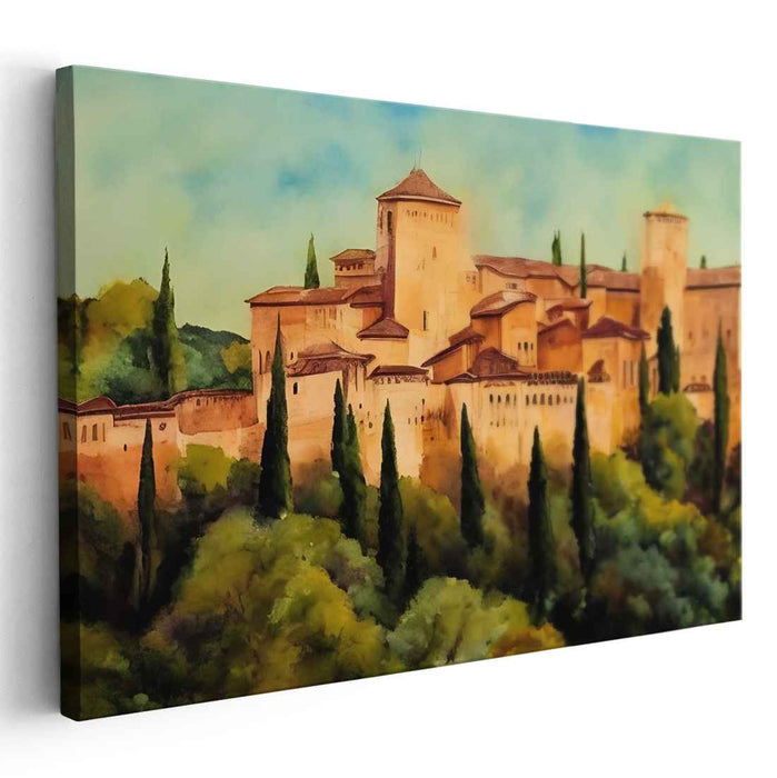 Faded Echoes Beyond Time: Watercolor Landscape of Ancient Architecture