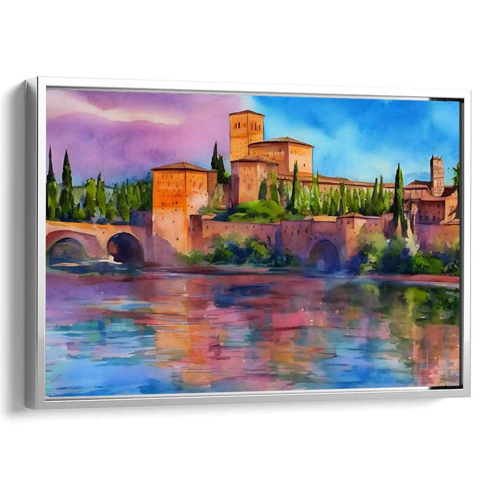 Riverside Fortress Serenity: Tranquil Castle by the River Canvas Art Print