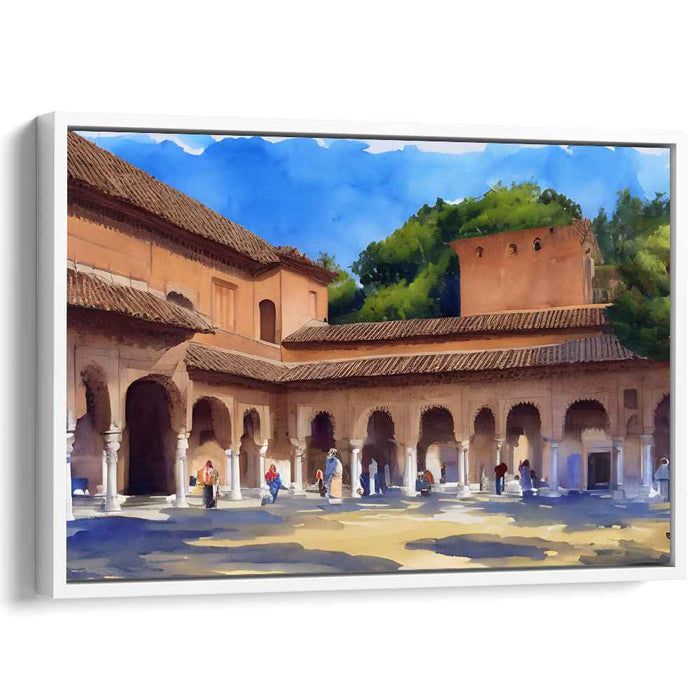 Sunlit Historical Courtyard: Watercolor Architectural Marvel