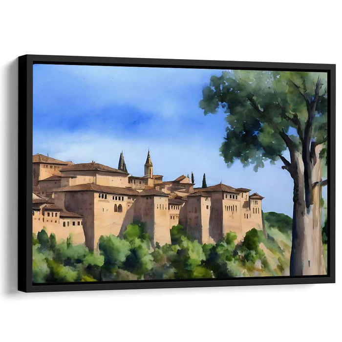 Aquarelle Fortress Whispers: Timeless Watercolor of an Ancient Castle