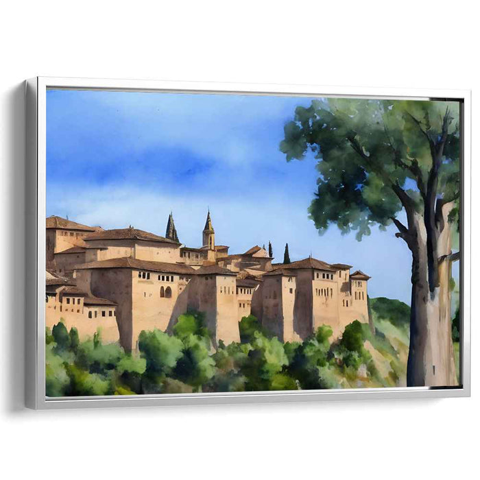 Aquarelle Fortress Whispers: Timeless Watercolor of an Ancient Castle