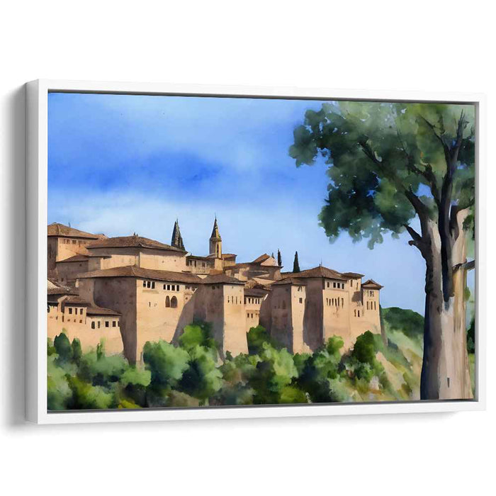 Aquarelle Fortress Whispers: Timeless Watercolor of an Ancient Castle