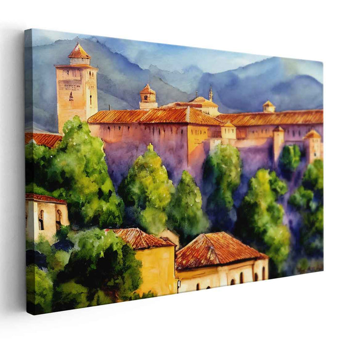 Aqua Citadel Radiance: Watercolor Fortress in Sunlit Splendor