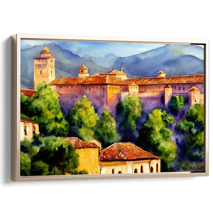 Aqua Citadel Radiance: Watercolor Fortress in Sunlit Splendor