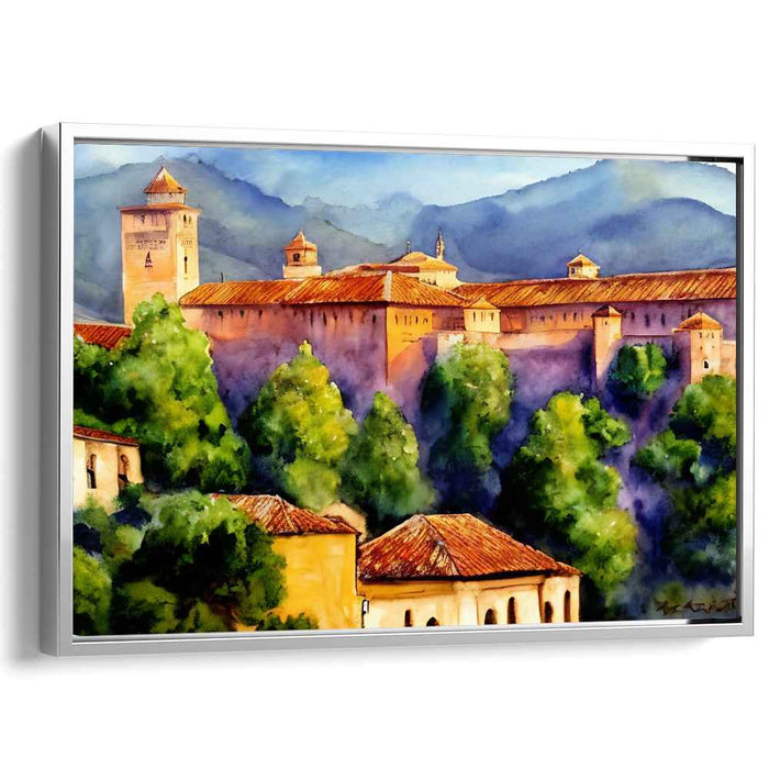 Aqua Citadel Radiance: Watercolor Fortress in Sunlit Splendor