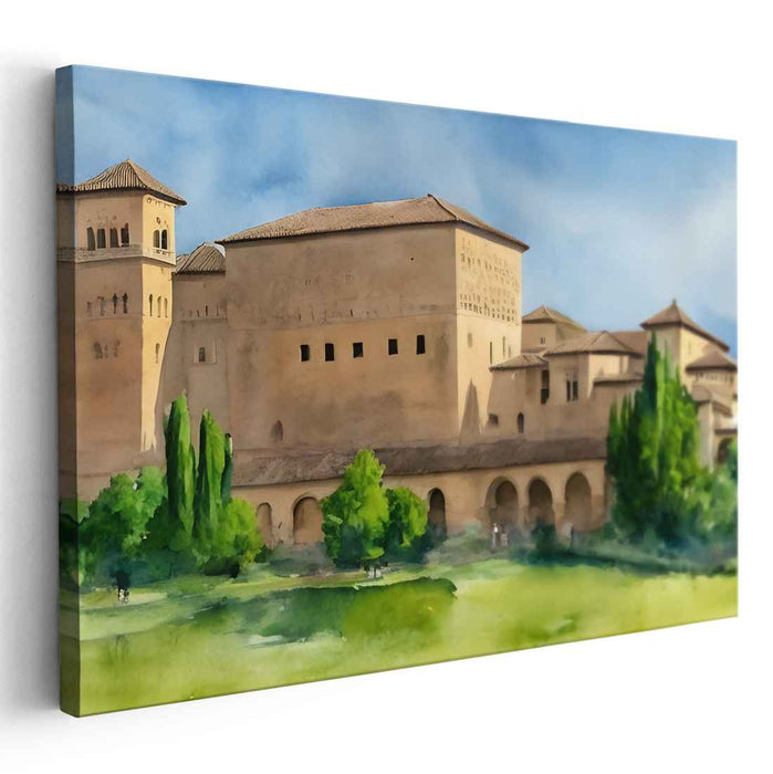 Mystic Ruins Whispering Tales: Watercolor Landscape of Ancient Splendor