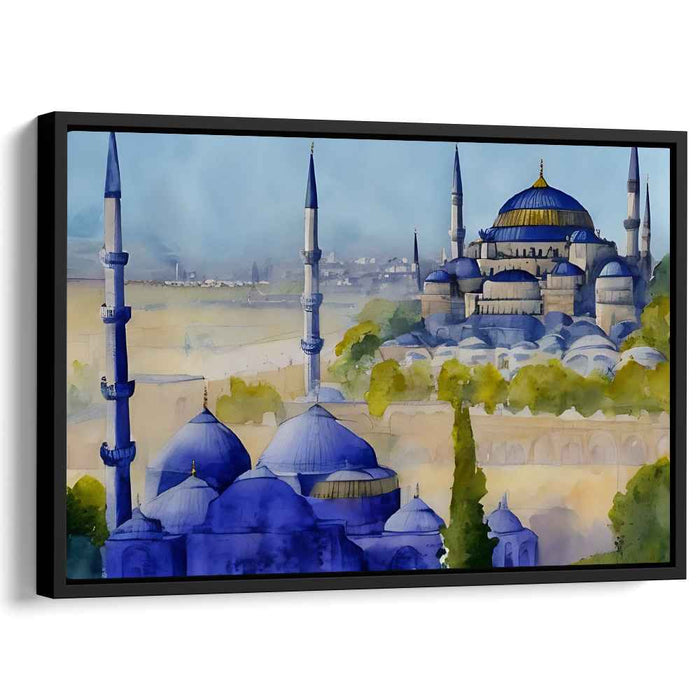 Architectural Aquatic Mirage: Watercolor Impression of a Historic Mosque