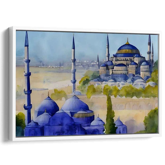 Architectural Aquatic Mirage: Watercolor Impression of a Historic Mosque