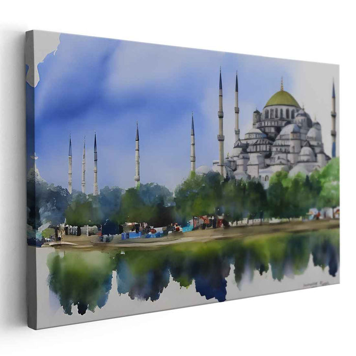 Urban Chroma: Watercolor Architectural Canvas Art Print