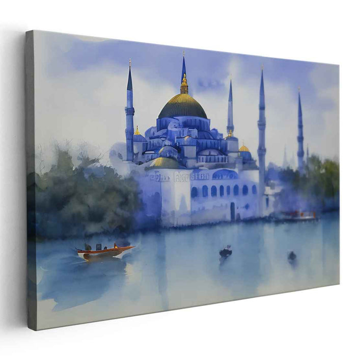 Illuminated Tranquility: Watercolor Depiction of the Blue Mosque