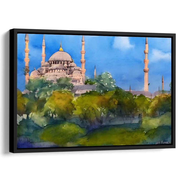Outer Glow of Sultan's Sanctuary: Watercolor Landscape of the Blue Mosque